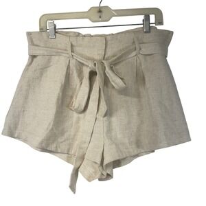 BEC &‎ BRIDGE Linen Blend Paperbag Waist Shorts Tie Belt Natural US 6
